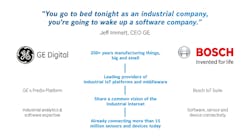 Software divisions of GE, Bosch collaborate on open source Industrial IoT platform development Software divisions of GE, Bosch collaborate on open source Industrial IoT platform development