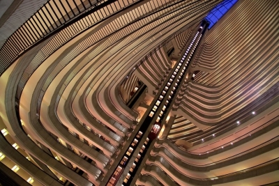 The cavernous atrium at the Atlanta Marriott Marquis 'is spectacular to see' according to Tellabs CEO Mike Dagenais, but provided quite an architectural challenge when the hotel had a passive optical LAN installed to provide fiber-to-the-room.