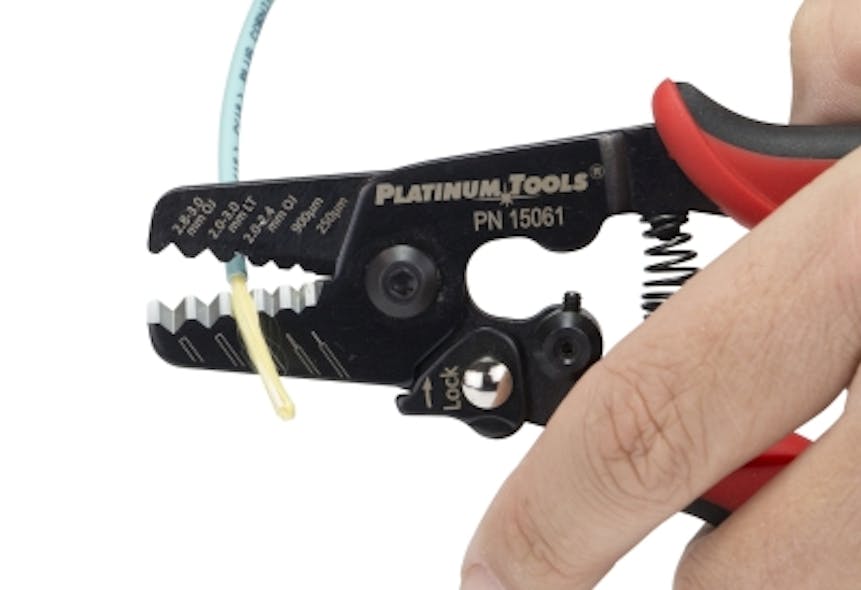 The 5-in-1 Fiber Optic Stripper features a five-cavity design that allows for use with a number of fiber-optic cables.