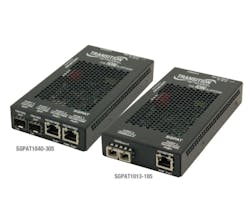 Transition Networks&apos; SGPAT10xx-105 family of media converters serves as a PoE Plus power sourcing equipment device. It is available in 2-, 3-, and 4-port versions.