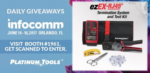 Platinum Tools to give away 3 EXO ezEX-RJ45 termination and test kits during 2017 InfoComm show