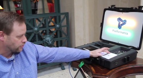 Platformatics CEO Matt Laherty works with the PoE lighting system installed at the West Baden Springs Hotel in French Lick, Indiana.