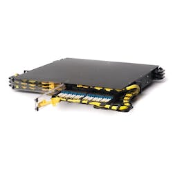 Amphenol Telect&apos;s high-density fiber panel features advanced cable management