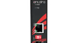Industrial Gigabit Ethernet-to-Fiber media converter supports DIN-rail orientation with SFP slot, PoE injector