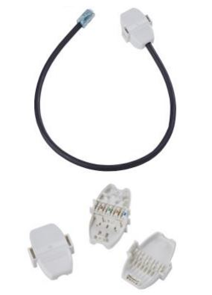 Installers can terminate a horizontal cable to CommScope's Ceiling Connector Assembly (CCA) using a cutoff tool and a pair of pliers.