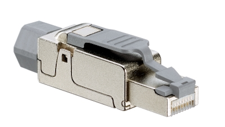 Leviton's Cat 6A Universal Tool-Free Plug supports shielded and unshielded cabling, 10GBase-T, and 100W PoE.
