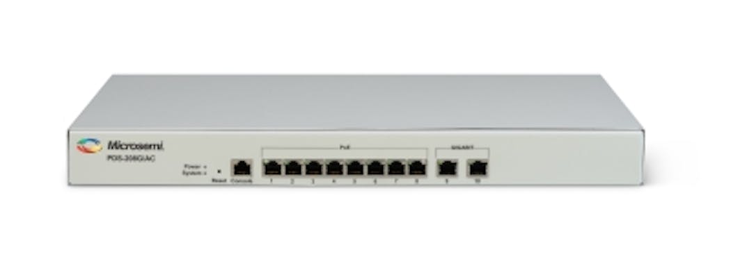 Microsemi&apos;s PDS-208G Power over Ethernet switch is a fanless device that can be deployed in the ceiling. It is compatible with any 802.3af or 802.3at lighting fixture.