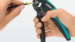 Phoenix Contact's Crimpfox Duo 10 crimping pliers accommodates wires of 26-8 AWG. It also accommodates 2x20 to 2x12 AWG twin ferrules.