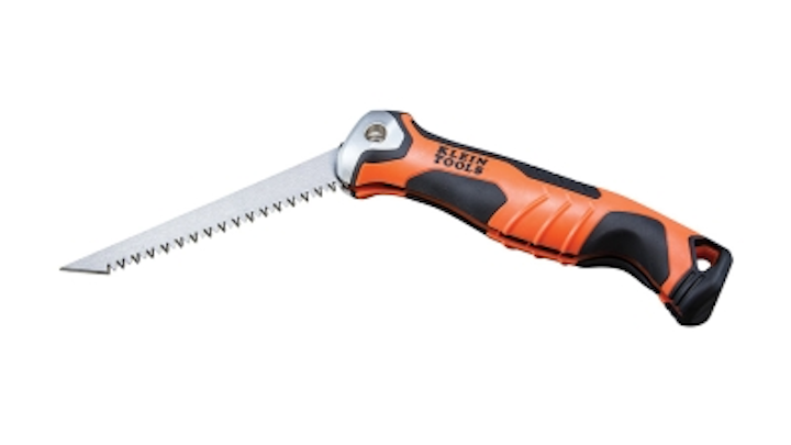 Klein Tools' Folding Jab Saw folds into its handle, enabling safe storage and eliminating puncture holes in tool bags.