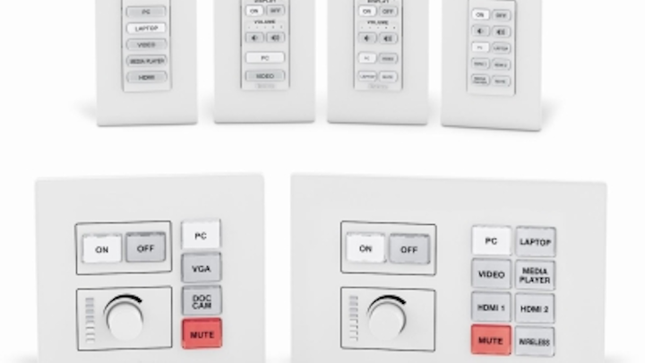 Extron offers Ethernet-connected, customizable AV control capabilities through its NBP Series Network Button Panels. The panels are Power over Ethernet-enabled.