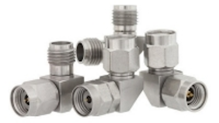 Right angle RF adapters support millimeter wave applications up to 50 GHz