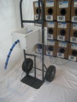 Cable dressing/bundling tool mounts to hand cart, cable reel, work platform