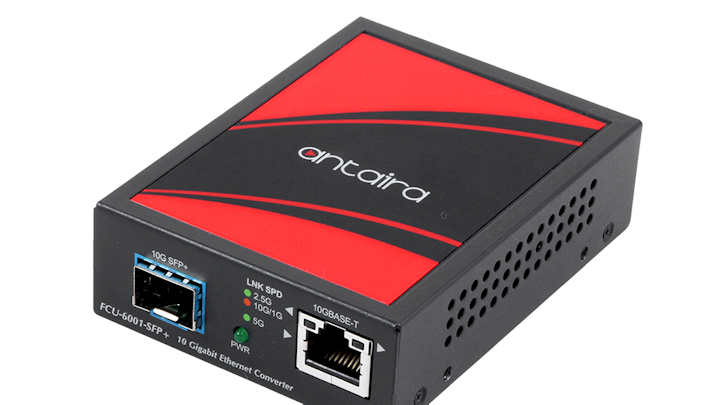 The FCU-6001-SFP+ media converter is equipped with one 1/2.5/5/10GBase-T port and one 10GBase-X SFP+ slot.