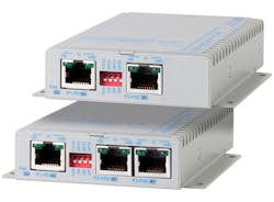 The OmniConverter PoE Extenders from Omnitron Systems, which are available in 30W and 60W models, can be daisy-chained to deliver Ethernet data and PoE to distances up to 800 meters.