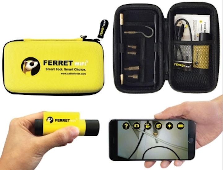 The Cable Ferret Company's Ferret WiFi is a multipurpose tool that serves as a wireless inspection camera and cable-pulling tool.