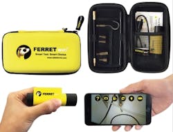 The Cable Ferret Company's Ferret WiFi is a multipurpose tool that serves as a wireless inspection camera and cable-pulling tool. The Cable Ferret Company's Ferret WiFi is a multipurpose tool that serves as a wireless inspection camera and cable-pulling tool.