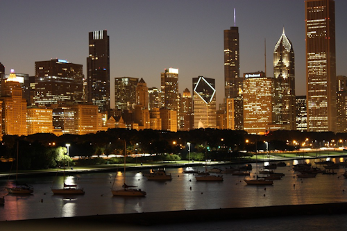 Chicago skyline at night.