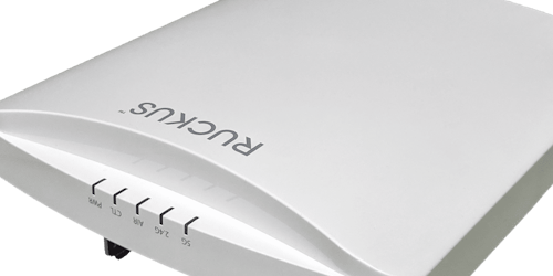 Ruckus R750 Access Point — A dual-band, 4x4:4 (5GHz) + 4x4:4 (2.4GHz) with embedded IoT radios (BLE, Zigbee) and 2.5GbE support. The R750 is optimized for high client-density classroom environments and supports the latest WPA3 Wi-Fi security standard.