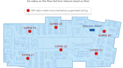 On this floor of a commercial office building, a single telecom closet serves 6 radios.