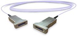 The SAOC takes a standard copper signal and translates it to a fiber optical signal within the connector body.