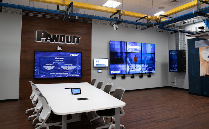 The Panduit Experience Center now features a 9-screen video wall and other products and technology from Atlona, the AV manufacturer Panduit acquired earlier this year.