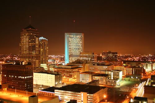 North side of Columbus, Ohio, looking across 3rd Street toward One Nationwide Plaza.