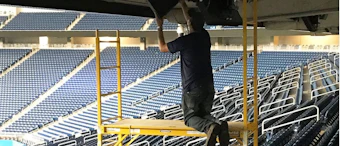 Pictured is “the one-man install,' made possible by the smaller, simpler, lighter Symphony-SP antenna from Fractal.