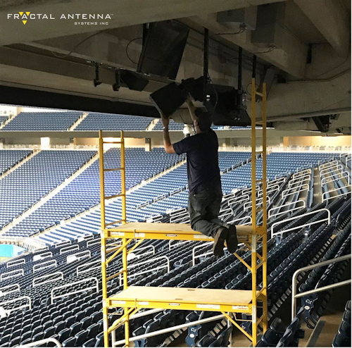 Pictured is “the one-man install,' made possible by the smaller, simpler, lighter Symphony-SP antenna from Fractal.