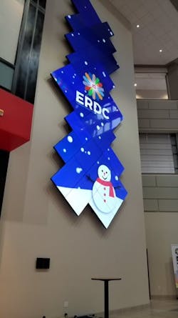 The ERDC atrium impresses visitors with its highly innovative mosaic video walls driven by RGB Spectrum's Galileo video wall processors. The ERDC atrium impresses visitors with its highly innovative mosaic video walls driven by RGB Spectrum's Galileo video wall processors.