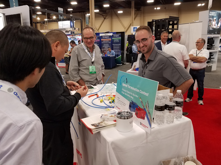 The Superior Essex - Legrand 'Speed Termination Contest' table was a lucrative stop for the most-skilled ICT cabling installers at the 2019 BICSI Fall exhibits.