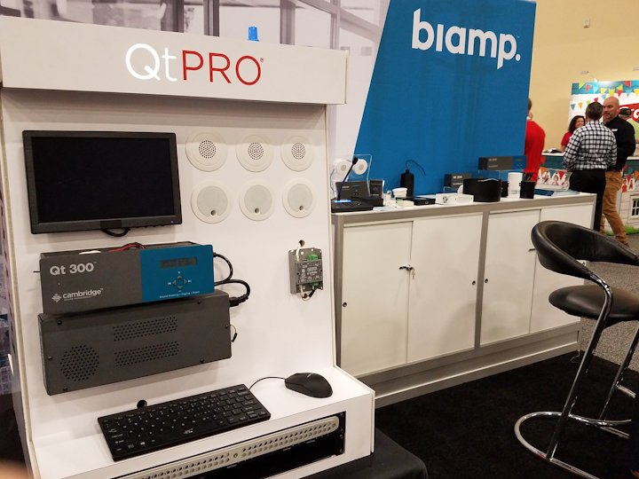 A view into Biamp's booth at the recent 2019 BICSI Fall Conference & Exhibition (Sep. 30-Oct. 2) in Las Vegas, NV, where Biamp was the event's sole 'Diamond Level Sponsor.'