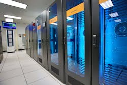 Shown here is SmartRow, a Vertiv offering that can be deployed for remote data centers. Vertiv says the SmartRow offering has proven to be efficient, economical, simple and controllable.