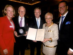 Dr.-Ing. e.h. Dietmar Harting has been honored with the Karmarsch Medal of Leibniz University Society Hanover e.V. for his outstanding commitment as a shaper and supporter of technology, science and industry. Left-to-right are Maresa Harting-Hertz, Dr.-Ing e.hl. Dietmar Harting, former President Christian Wulff, Margrit Harting, and Philip Harting. Dr.-Ing. e.h. Dietmar Harting has been honored with the Karmarsch Medal of Leibniz University Society Hanover e.V. for his outstanding commitment as a shaper and supporter of technology, science and industry. Left-to-right are Maresa Harting-Hertz, Dr.-Ing e.hl. Dietmar Harting, former President Christian Wulff, Margrit Harting, and Philip Harting.