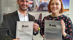 Pictured (L to R): Vahid Ebrahimi, AFL Product Development Designer; and Shirley Ball, AFL Product Development Manager. Not pictured: Artur Bueacov, AFL Hyperscale Product Design & Tooling Engineer.