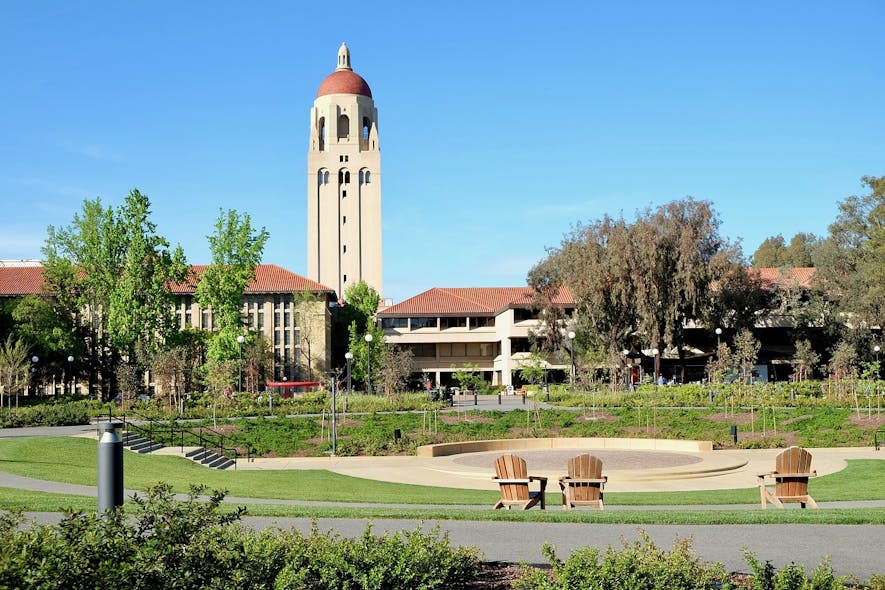Stanford University&apos;s Hoover Tower. Completed in 1941 to celebrate the university&apos;s 50th anniversary, the 285-foot tower is a landmark for students, alumni and the local community. (Caption: https://visit.stanford.edu/plan/guides/hoover.html)