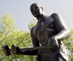 The famous statue of John Henry is placed near State Highway 12, south of Talcott, WV. The statue stands above the Big Bend tunnel on the C&O railroad, where many believe 'the legend of John Henry' originally took place. The famous statue of John Henry is placed near State Highway 12, south of Talcott, WV. The statue stands above the Big Bend tunnel on the C&O railroad, where many believe 'the legend of John Henry' originally took place.