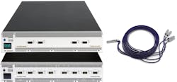 Keysight's Ixia AresONE 400GE test system with 1x400GE PAM4 to 4x100GE NRZ breakout cables. Keysight's Ixia AresONE 400GE test system with 1x400GE PAM4 to 4x100GE NRZ breakout cables.