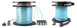 Shown here are a preterminated 96-strand fiber with an 8-port MPO-12 cassette to four, 16-fiber 8-port LC cassettes (left), and a preterminated 192-strand fiber with an 8-port MPO-24 cassette to 8-port MPO-24 cassette (right). Shown here are a preterminated 96-strand fiber with an 8-port MPO-12 cassette to four, 16-fiber 8-port LC cassettes (left), and a preterminated 192-strand fiber with an 8-port MPO-24 cassette to 8-port MPO-24 cassette (right).