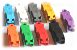 Color-coded keys for OFP Secure LC connector removal Color-coded keys for OFP Secure LC connector removal