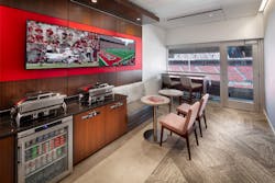 AV systems allow an immersive experience within the 12 luxury suites at Ohio Stadium, the home of The Ohio State University Buckeyes. Visitors to 'The Horseshoe,' as the stadium is commonly called, enjoy larger televisions along with an improved sound system and scoreboards on the stadium-s B-deck thanks to a recent AV system upgrade. AV systems allow an immersive experience within the 12 luxury suites at Ohio Stadium, the home of The Ohio State University Buckeyes. Visitors to 'The Horseshoe,' as the stadium is commonly called, enjoy larger televisions along with an improved sound system and scoreboards on the stadium-s B-deck thanks to a recent AV system upgrade.