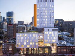 The Daphne Cockwell Complex is Ryerson University's newest building, with 18 floors of apartment-style residences. Ryerson deployed a passive optical LAN within the complex after enjoying success with the POL deployment in Pitman Hall. The Daphne Cockwell Complex is Ryerson University's newest building, with 18 floors of apartment-style residences. Ryerson deployed a passive optical LAN within the complex after enjoying success with the POL deployment in Pitman Hall.