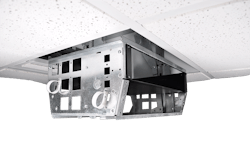 Ceiling box with electrical connections and accommodation for both patching fields and active components Ceiling box with electrical connections and accommodation for both patching fields and active components