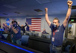 Members of NASA’s Perseverance rover team react in mission control after receiving confirmation the spacecraft successfully touched down on Mars, Thursday, Feb. 18, 2021, at NASA’s Jet Propulsion Laboratory in Pasadena, California. Members of NASA’s Perseverance rover team react in mission control after receiving confirmation the spacecraft successfully touched down on Mars, Thursday, Feb. 18, 2021, at NASA’s Jet Propulsion Laboratory in Pasadena, California.