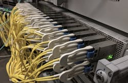Shown are 36 NeoPhotonics QSFP-DD 400ZR modules operating in an Arista switch. Shown are 36 NeoPhotonics QSFP-DD 400ZR modules operating in an Arista switch.