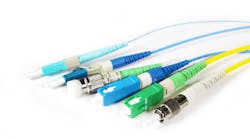 Splice-on connectors are available in several styles from multiple suppliers. Shown here are connectors in Sumitomo Electric Lightwave&rsquo;s Lynx CustomFit 2 product line, which includes SC, LC, FC, and ST styles.