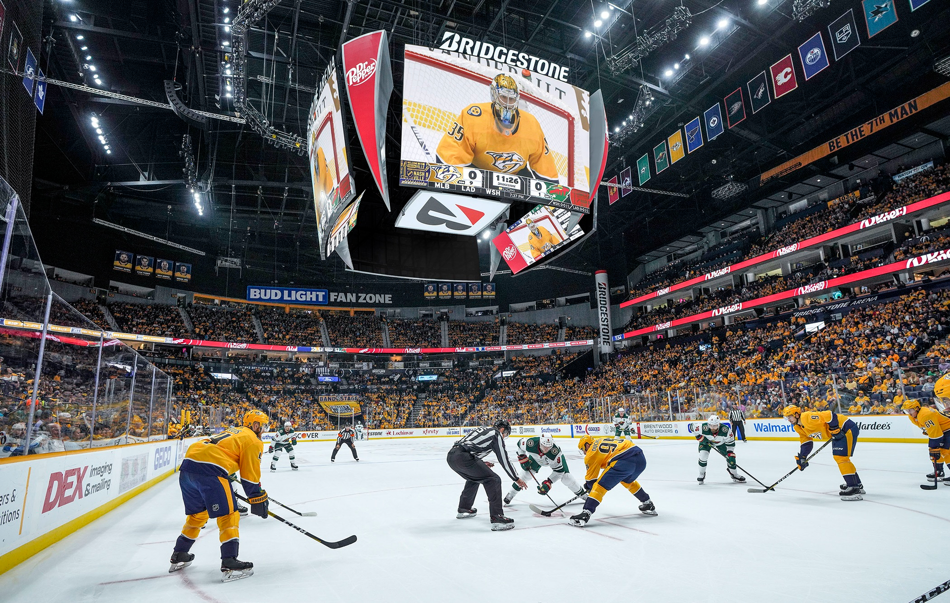 The Nashville Predators play hockey at Tennessee's Bridgestone Arena.