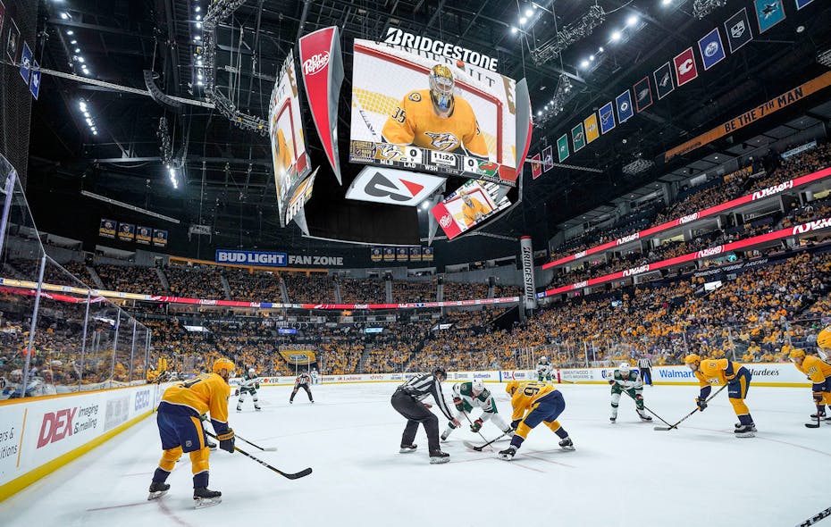 The Nashville Predators play hockey at Tennessee&apos;s Bridgestone Arena.