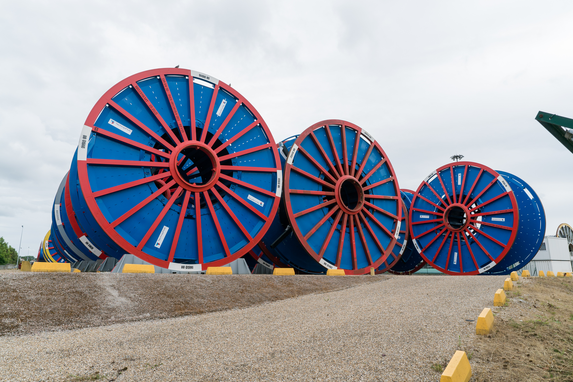 Empty subsea umbilical cable reels. (Le Trait, Seine-Maritime / France - August 2019)
