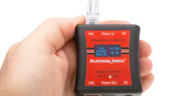 The Platinum Tools TPS200C pocket-sized PoE++ tester.