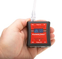 The Platinum Tools TPS200C pocket-sized PoE++ tester. The Platinum Tools TPS200C pocket-sized PoE++ tester.